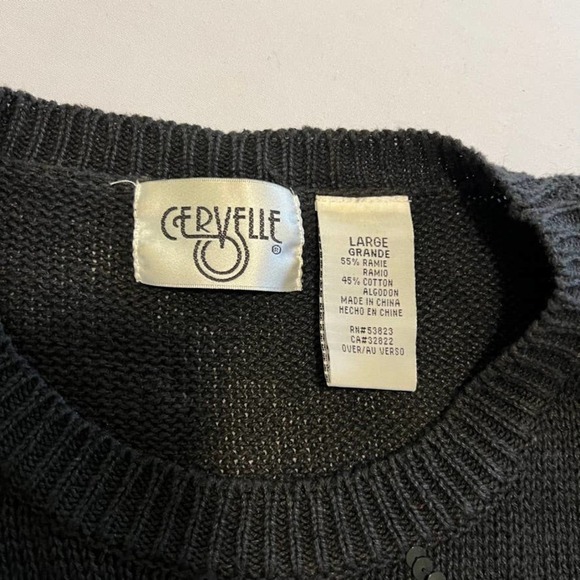 Vintage Cervelle black sequin pattern long sweater L - Picture 5 of 9